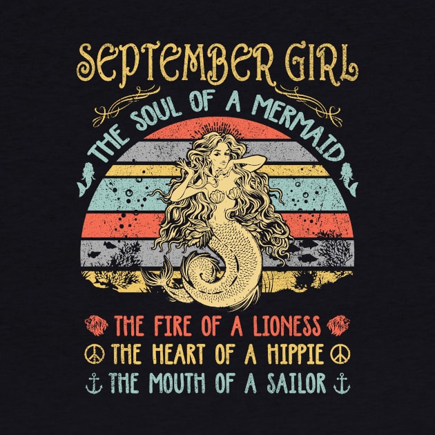 September Girl The Soul Of A Mermaid Vintage Birthday Gift by Presnall